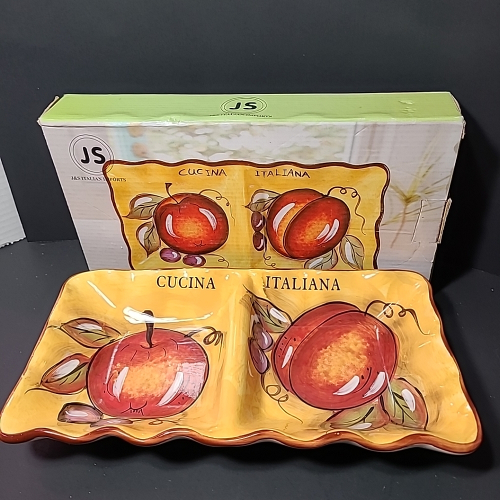 Cucina Italiana Fruits Design Ceramic Divided Appetizer Serving Platter